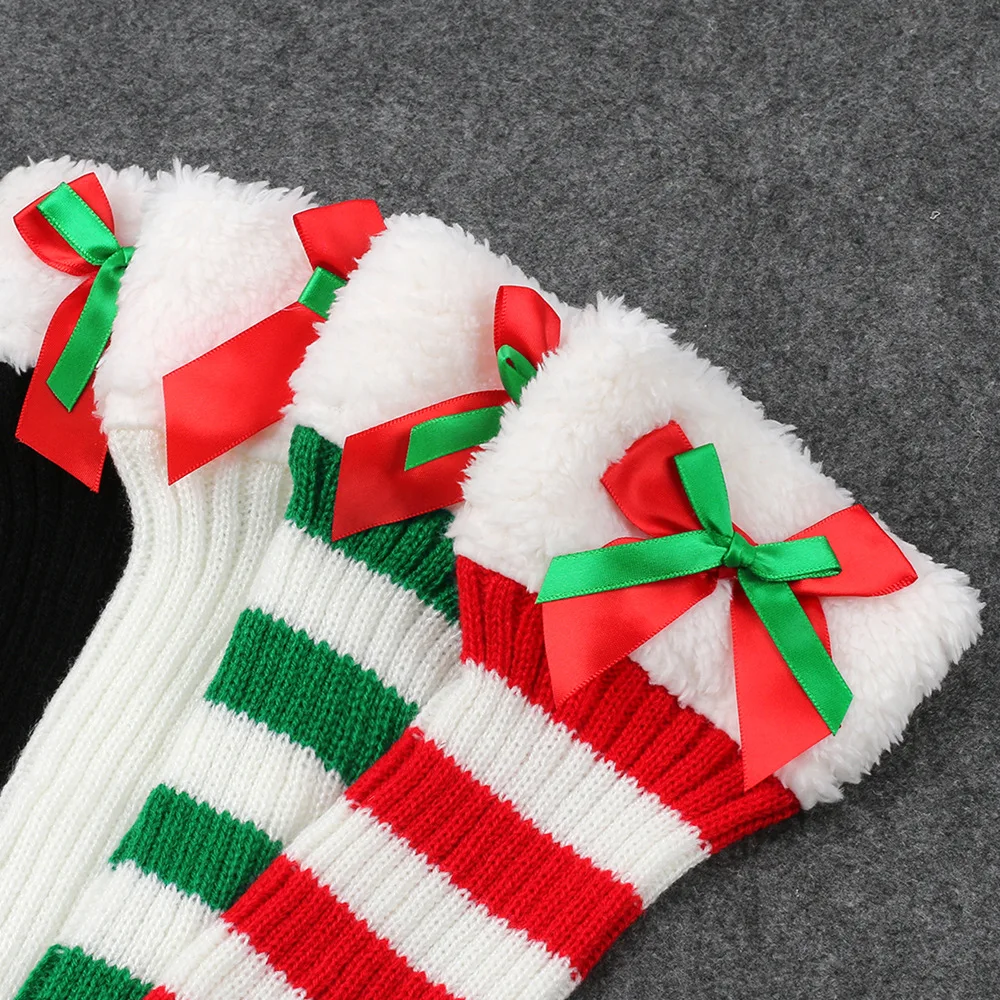 النساء الرجال عيد الميلاد عيد الميلاد السنة الجديدة متماسكة الجوارب الطويلة القوس شريط الركبة كم الشتاء اكسسوارات الكبار لطيف هدية الكريسماس