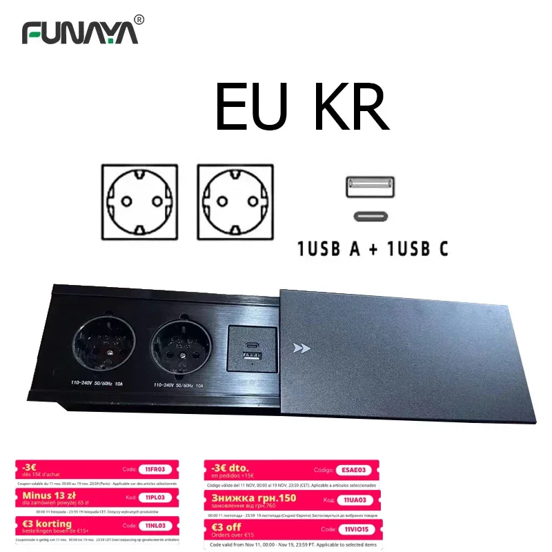 

Настольная скрытая розетка EU KR 2 3, розетка с USB-портом c, раздвижная крышка для беспроводной зарядки, 10 А, встроенные удлинители для мебели, розетки
