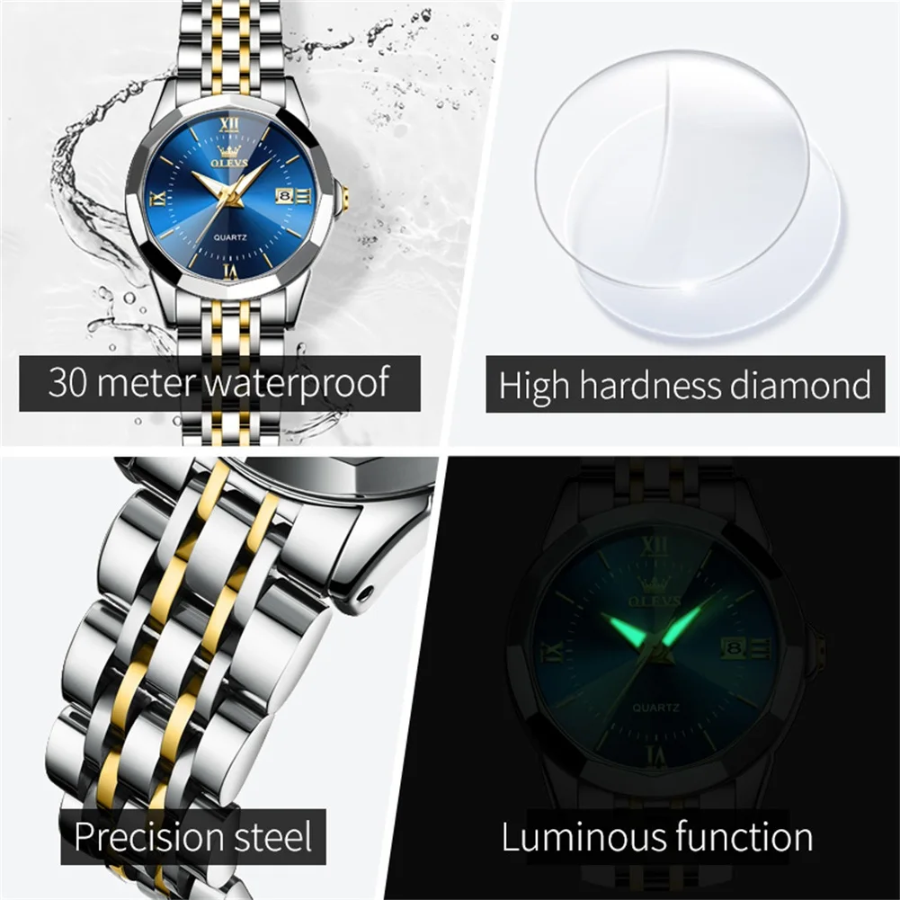 OLEVS Luxury Brand Women's Watch Fashion Exquisite Waterproof Stainless Steel Bracelet Gift Box Set Quartz Women Watch Girl Gift