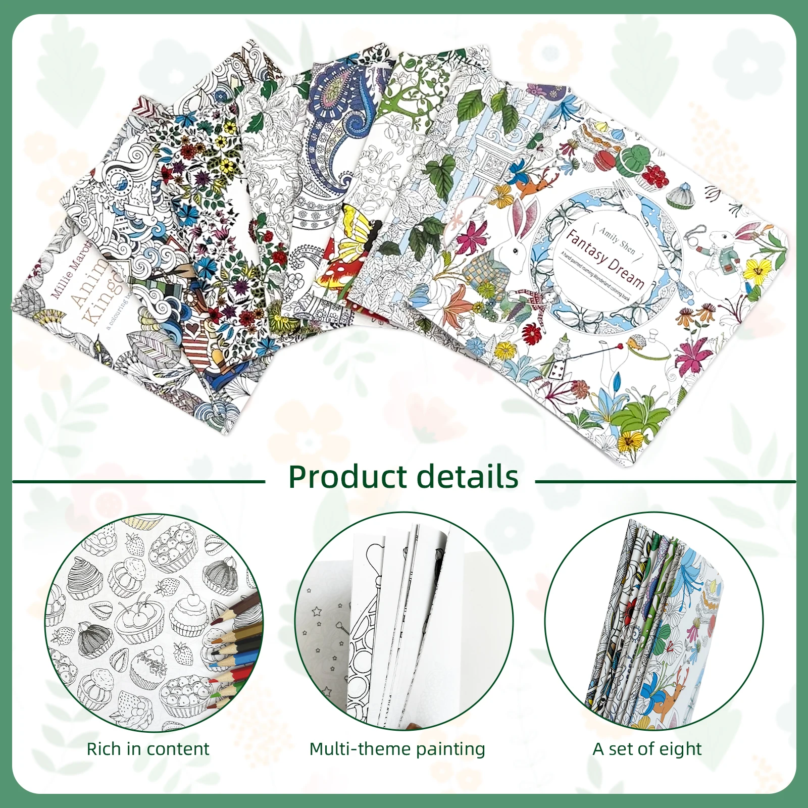 1 Set of 8 Adult Advanced Coloring Books Concentration Improvement Highly Difficult Patterns Free Play Fashion Gifts