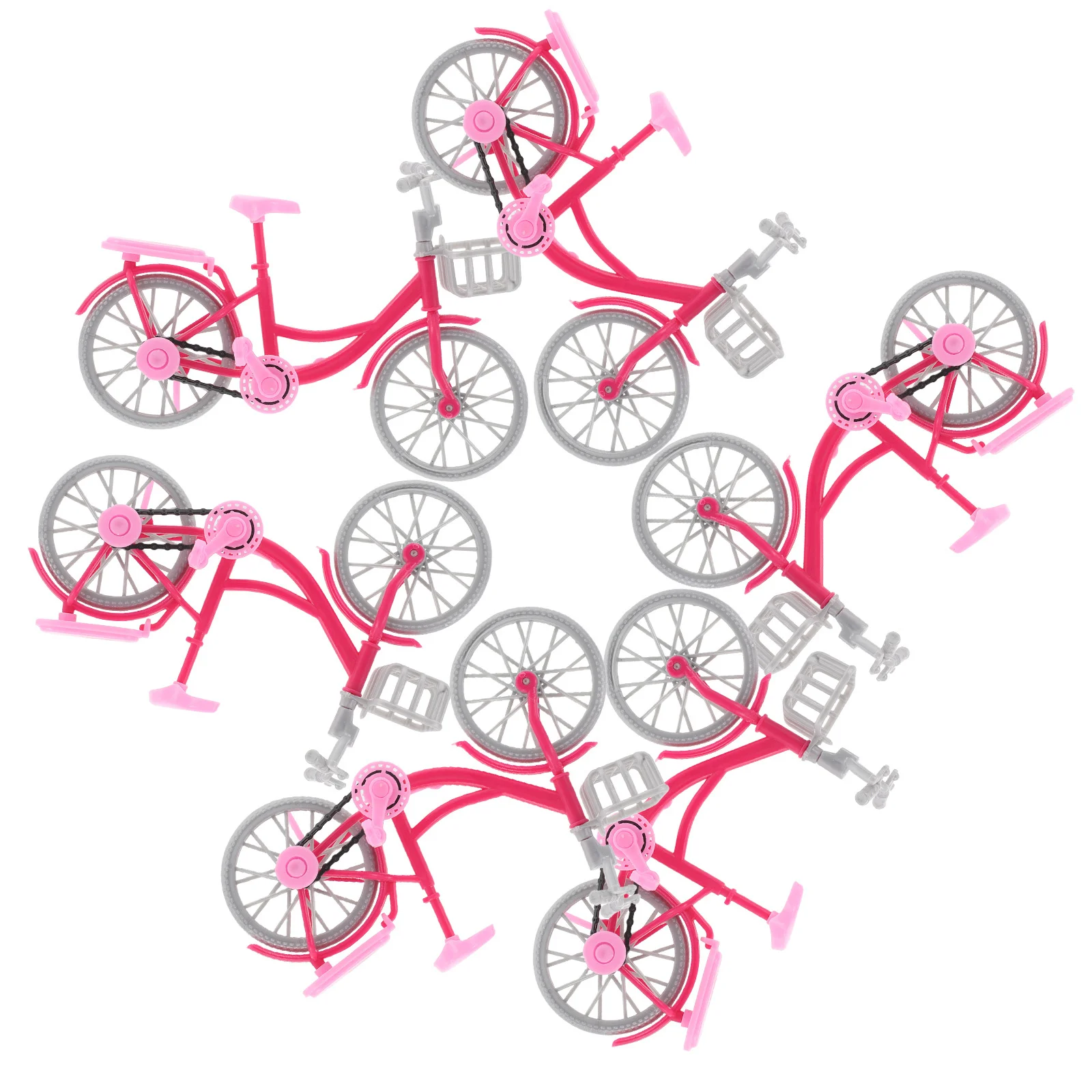 

6Pcs Miniature Pink Bicycle Realistic Lightweight Design Movable Joints Creative Dollhouse Decor Cycling Accessories