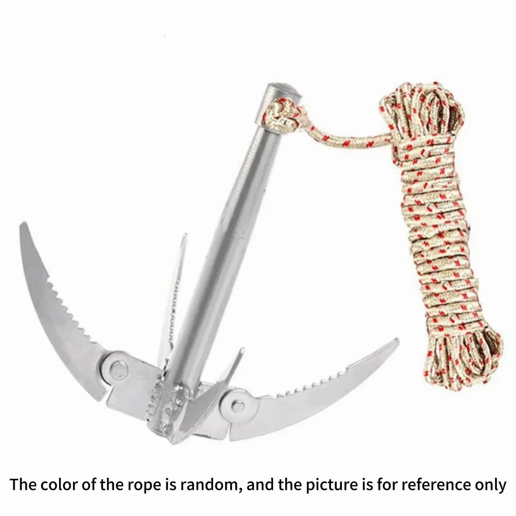Ancre pour bateaux pliants avec corde, crochet de grappinage extérieur, outil de survie robuste et durable pour petits bateaux, canoës, fournitures de pêche