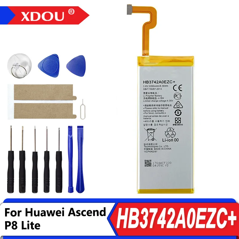 

100% NEW HB3742A0EZC+ 2200mAh Battery For Huawei Ascend P8 Lite HB3742A0EZC+ Replacement Batteries +Tools