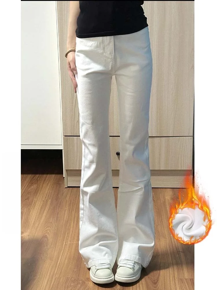 

Американские расклешенные джинсы с высокой талией на подкладке, женские эластичные утягивающие брюки Bootcut, джинсовая повседневная одежда Cleanfit