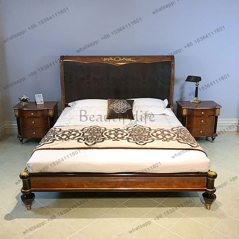 

European neoclassical crocodile leather 1.8 meters double mahogany 1.5 meters bed furniture
