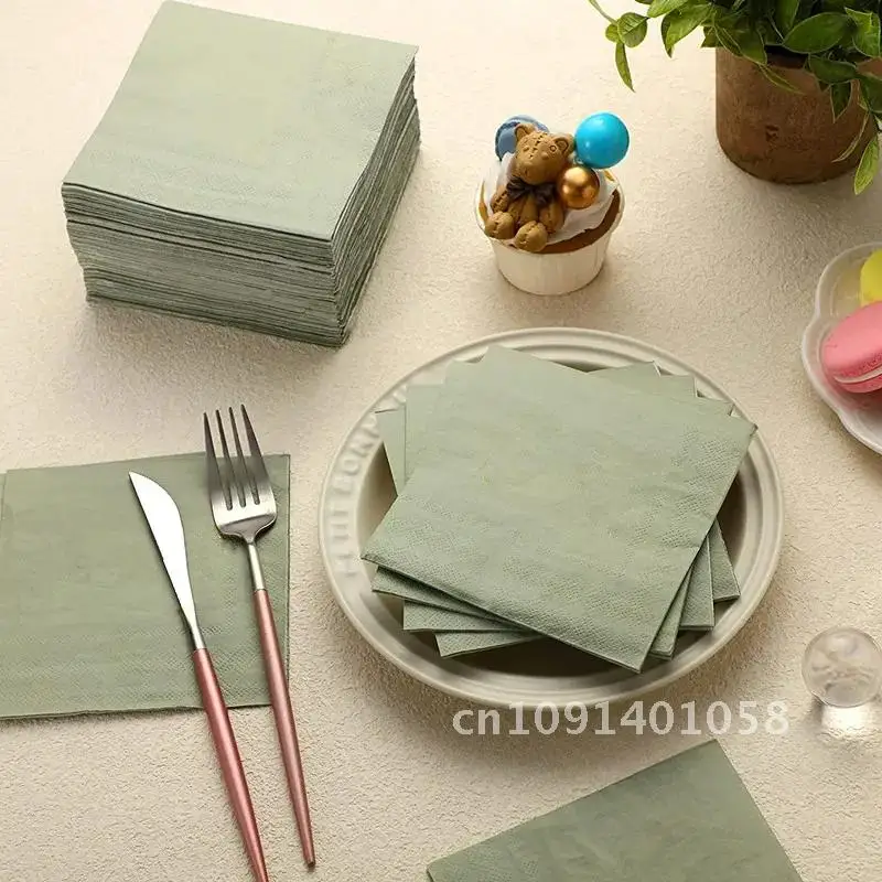 

100-500Pcs Bar Beverage Napkins 3-Ply Disposable Cocktail Napkins Soft Sage Paper Napkins Restaurant,Baby Shower,Party Wedding