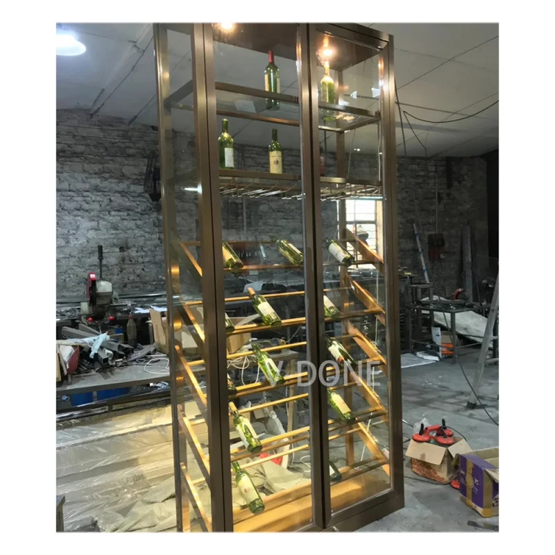 

Customize.Modern Luxury Wine Rack Cabinet Living Room Stainless Steel Bar with Detachable Wine Glasses Hotels