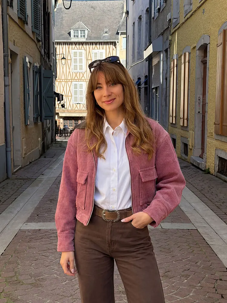 HH 2026 Frühling Damen Rosa Revers-Jacke Langarm Reißverschluss-Tasche Lässiger Schicker High-Street-Outerwear