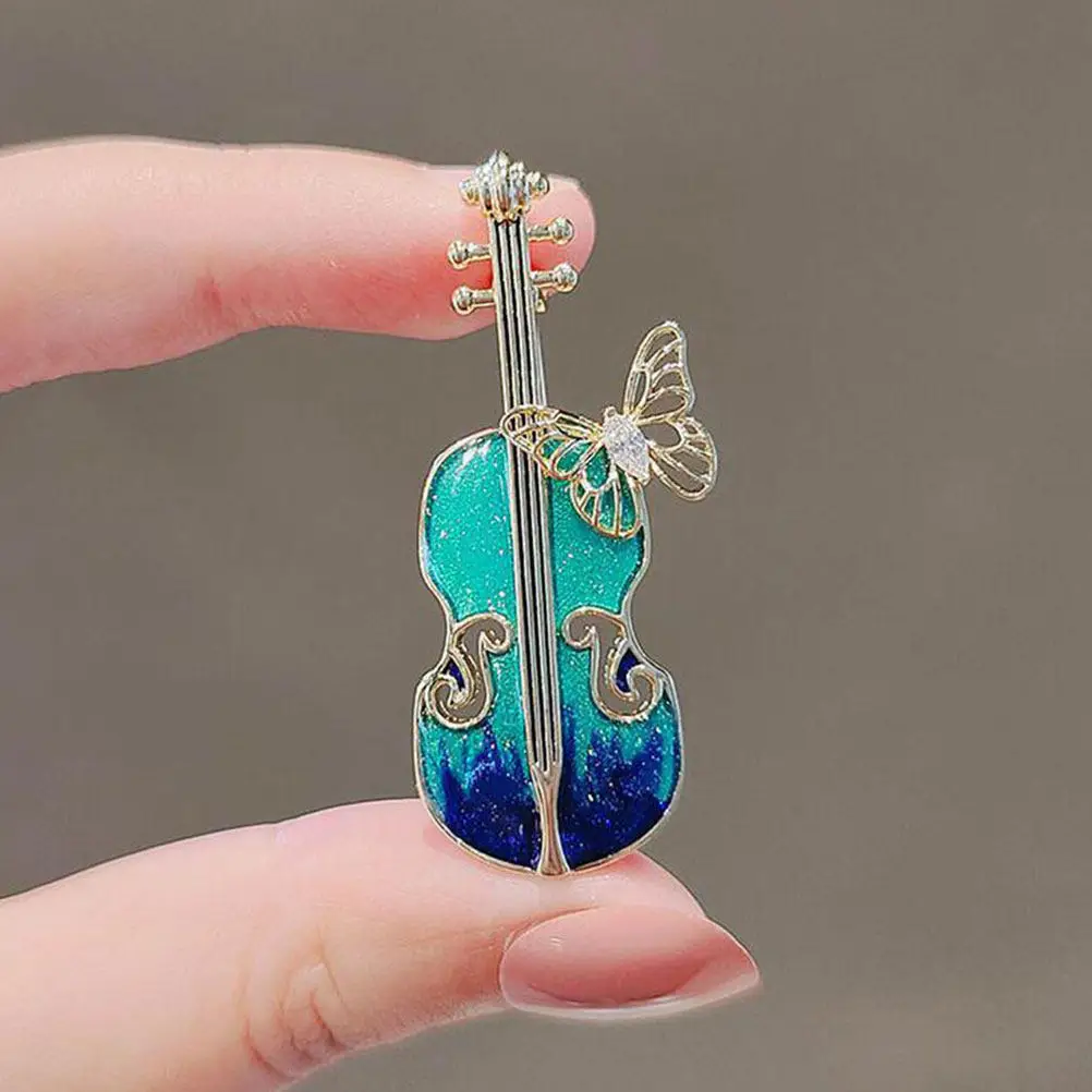 2Pcs Vintage Blue Violin Brooch Pin Retro Music Jewelry Pin Stylish Lapel Pins Scarf Or Hat Decoration for Women - view 5