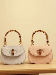 Fashion Bamboo Girl Handbag New Solid Color Ladies Handbag Hundreds of Commuter Shoulder Crossbody Saddle Bag Car Stitching Deco