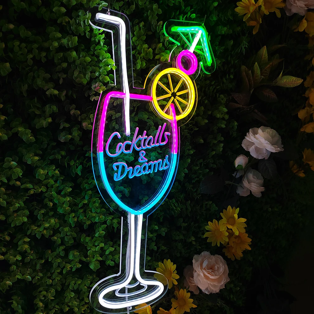 21.6in Cocktails Dream LED Neon Sign Wall Decor For Beer Bar Store Pub Club Nightclub Birthday Party Decorative Neon Night Light