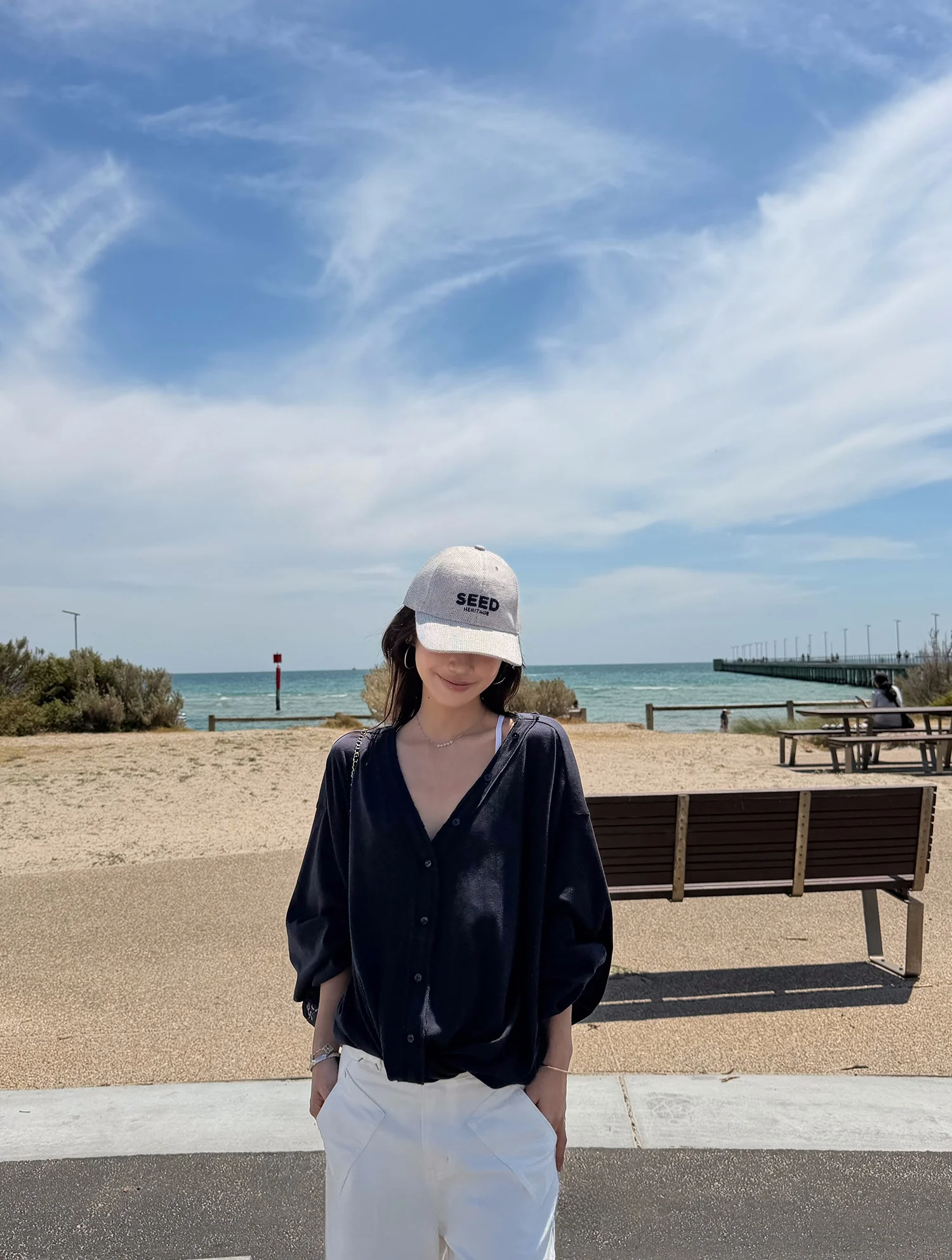 

Obliviate Women's Cotton V-ne T-irt Breathable Loose Fit Spring Summer Color Versatile Top Comfortable Sensation