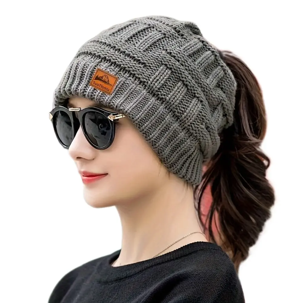 أزياء الكروشيه ذيل حصان قبعات الشتاء محبوك الدافئة محبوك قبعة رشاقته سدادات حماية الأذن قبعة صغيرة السيدات' #3