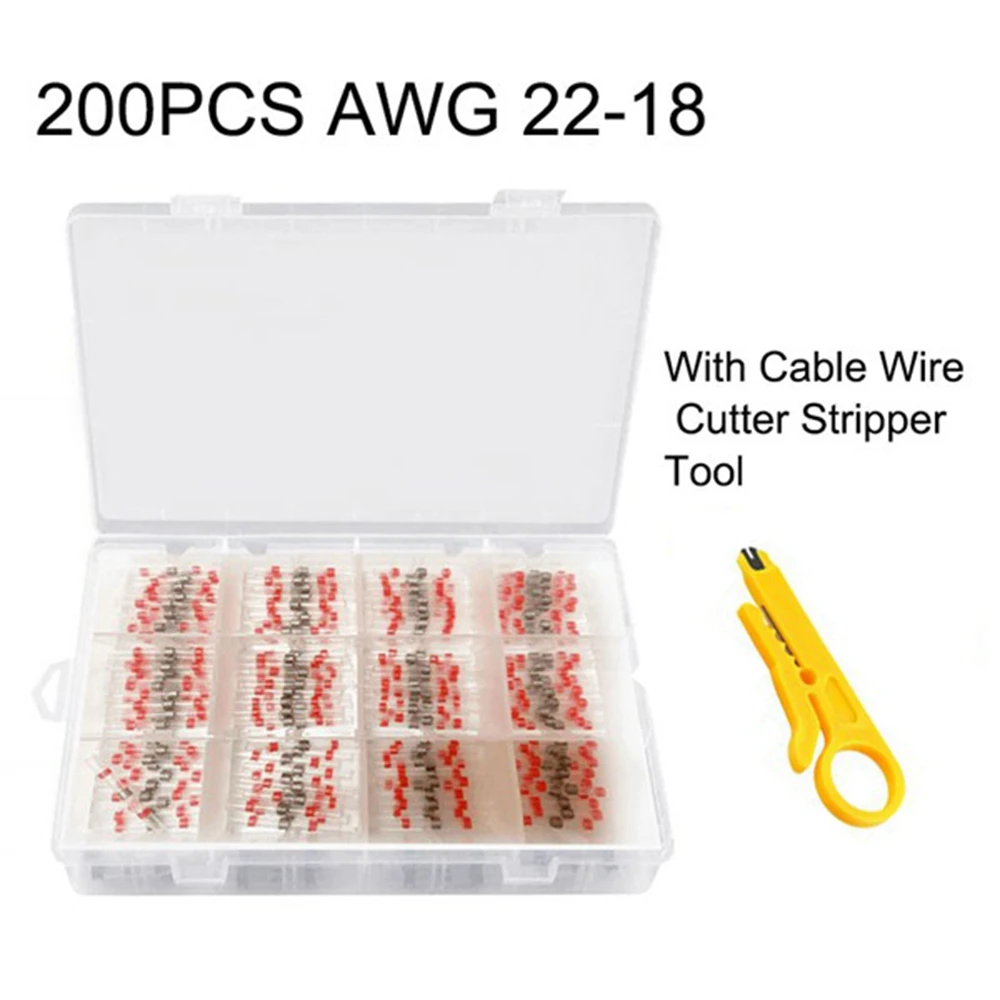 200PCS AWG 22-18 Solder Wire Connectors Heat Shrink Butt Connectors Waterproof & Insulated Wire Terminals Wire Stripper