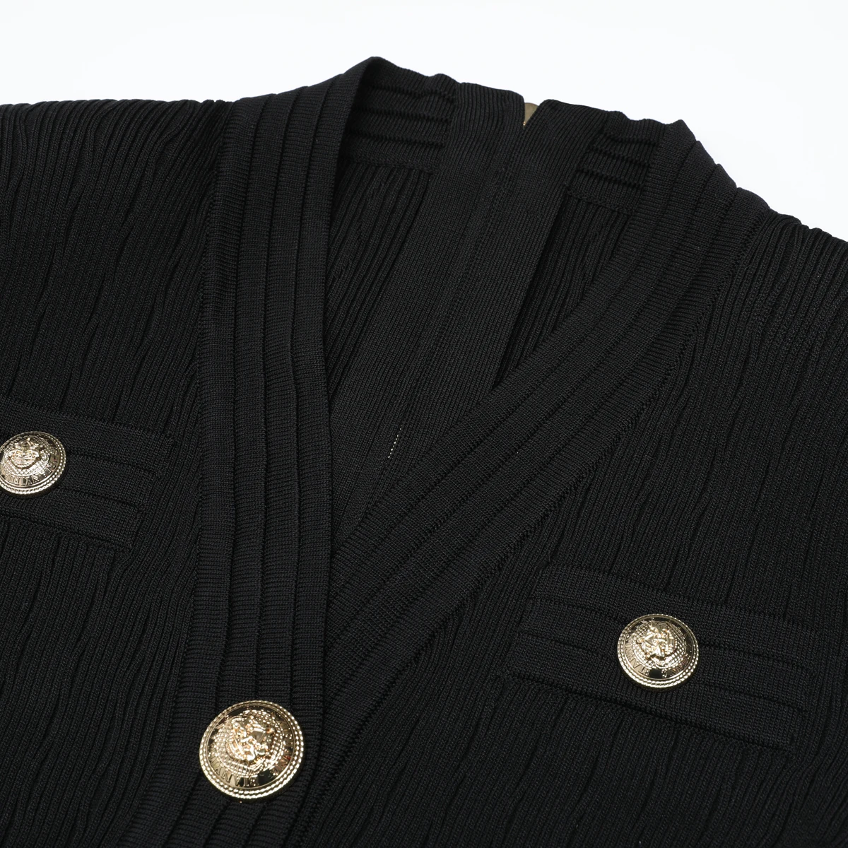 

2665 High-Quality New Fashionable Temperament Commuting Gold Buckle Knitted Fabric V-Neck Slim Fit Short Sleeved Dress
