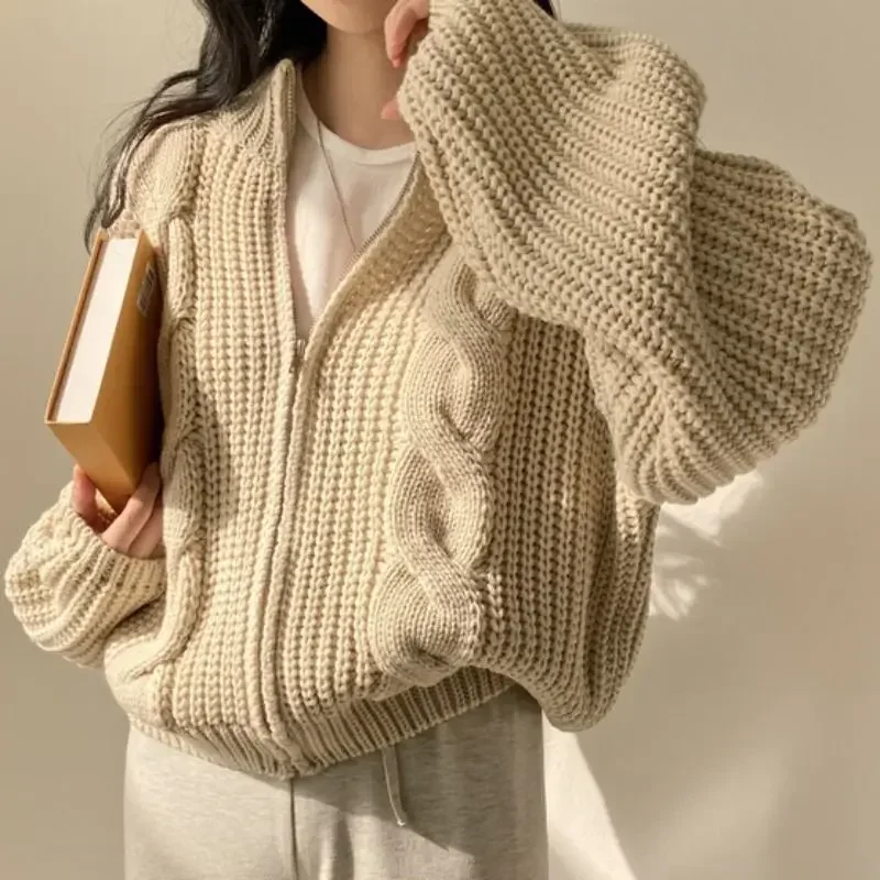 Korean chic autumn and winter new retro loose outer wear lazy style short sweater jacket women ins knitted cardigan y2k tops