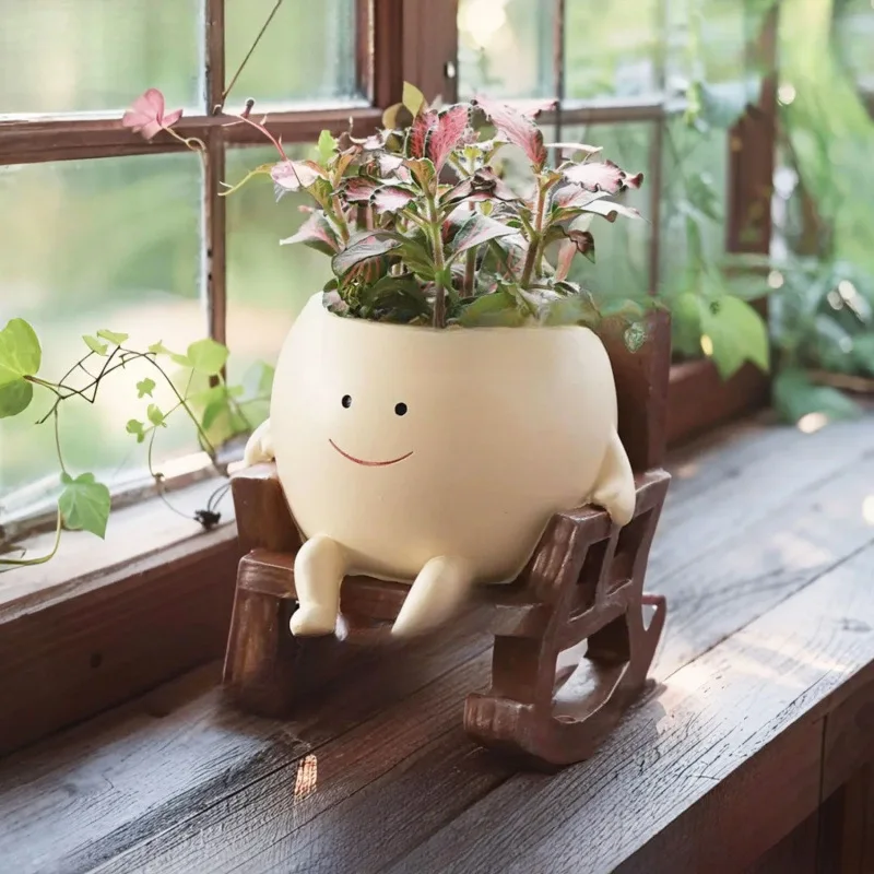 

Cute Smiling Face Swing Planter Resin Wall Hanging Flower Pot For Succulents And Small Plants Perfect Garden Home Decor Supplies