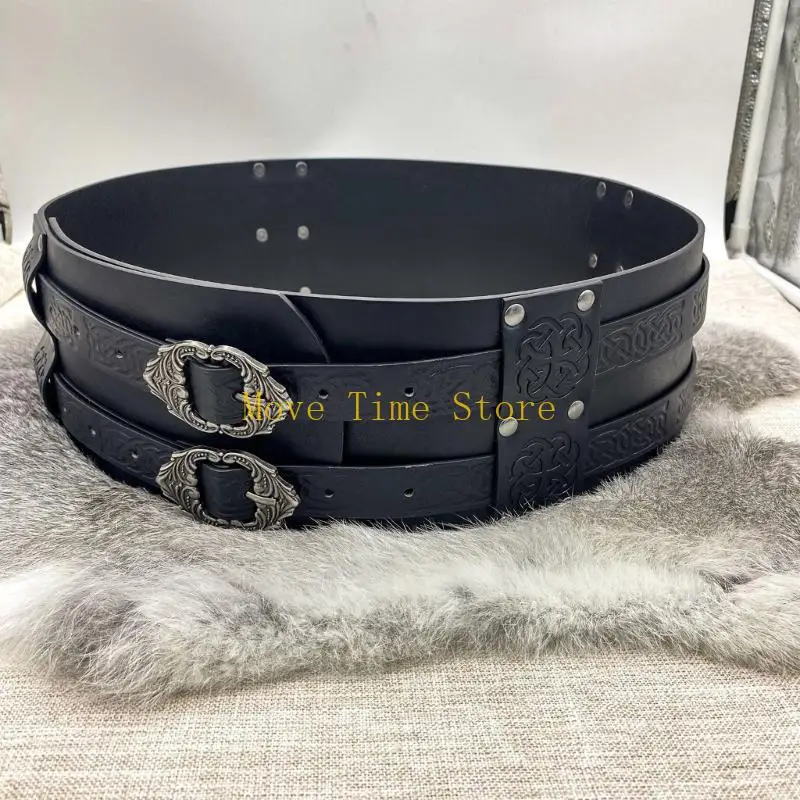 92me Nordic Faux Leather Armors Belt Viking Viking nổi Belt Belt Men Cosplay Knight Corsets Belt Halloween Trang phục