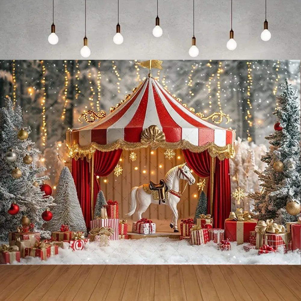 

Winter Christmas Tent Forest Gift Photography Background, Christmas Tree Children's Family Portrait Decoration Studio Background