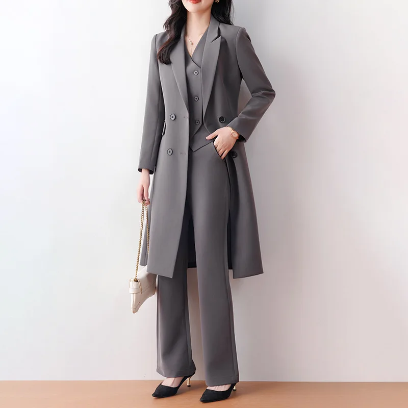 Tesco Senior Women\'s Suit Sets  Formal Ladies Long Blazer Temperament Business Suits Work Wear Office Uniform Pants Jacket Sets