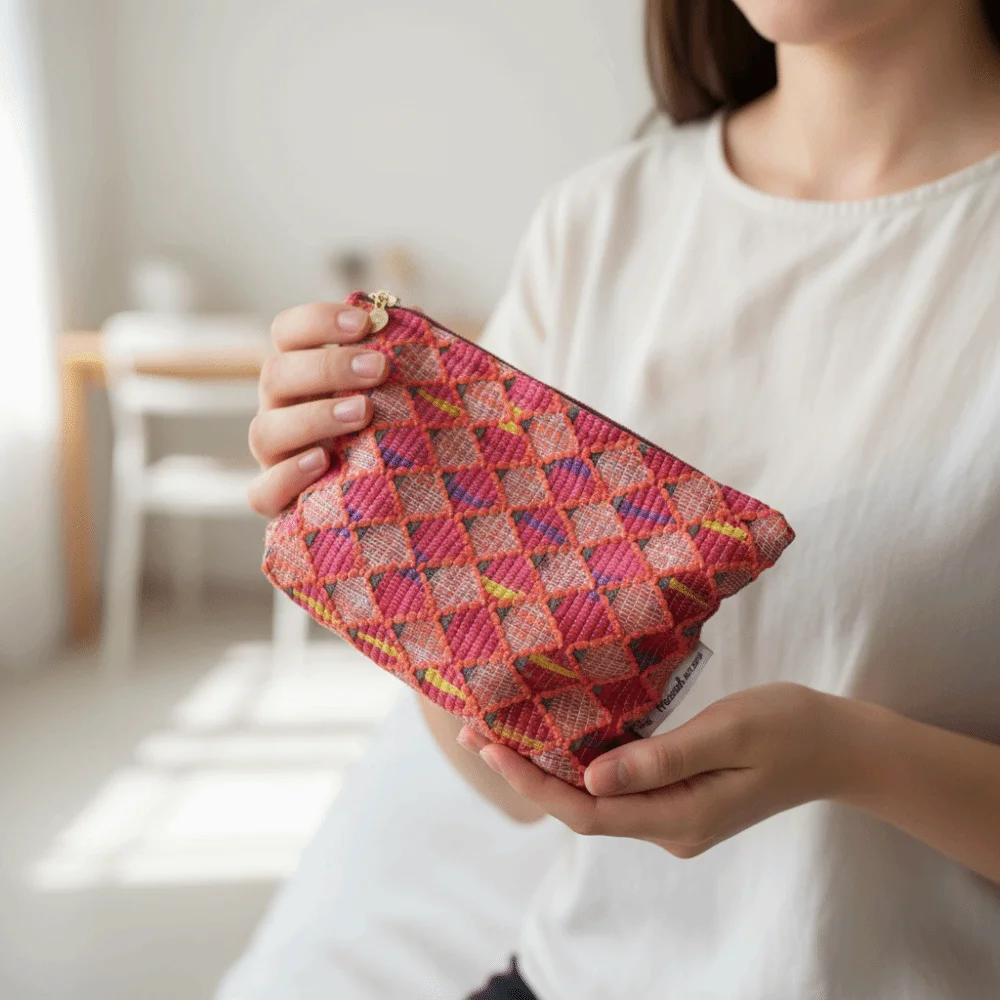 

Fashion Portable Cosmetic Bag Large Capacity Red Diamond Grid Storage Bag Multi-Functional Toiletry Handbag Travel