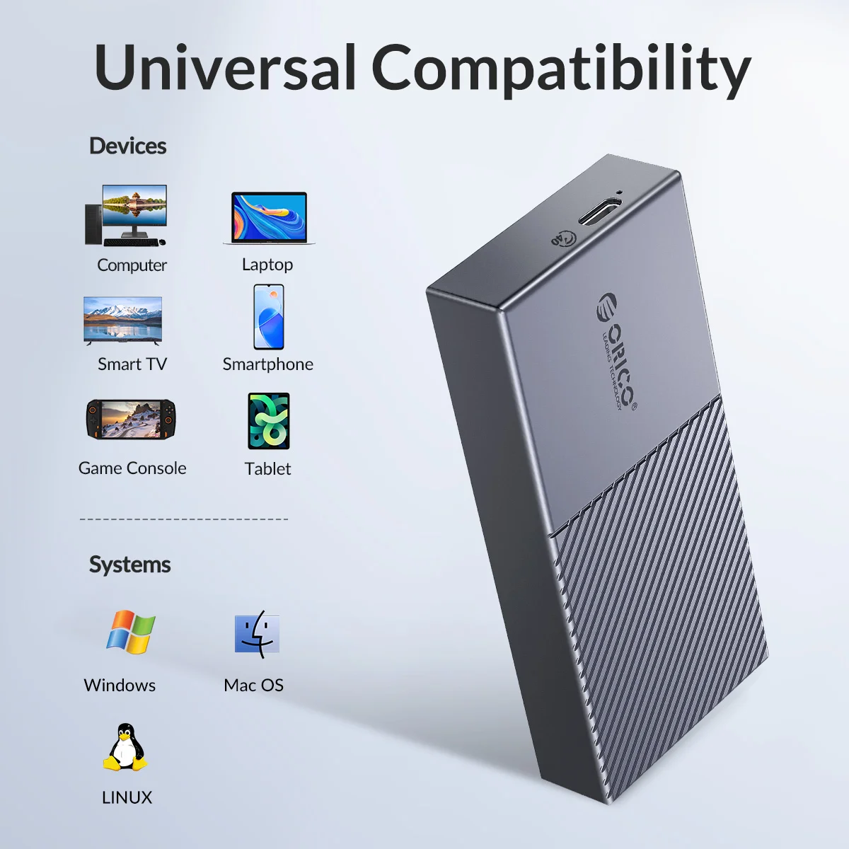 ORICO USB4 NVMe SSD Enclosure 40Gbps PCIe3.0x4 Aluminum M.2 SSD Case Compatible with Thunderbolt 3 4 USB3.2 USB 3.1 3.0 Type-C view 5