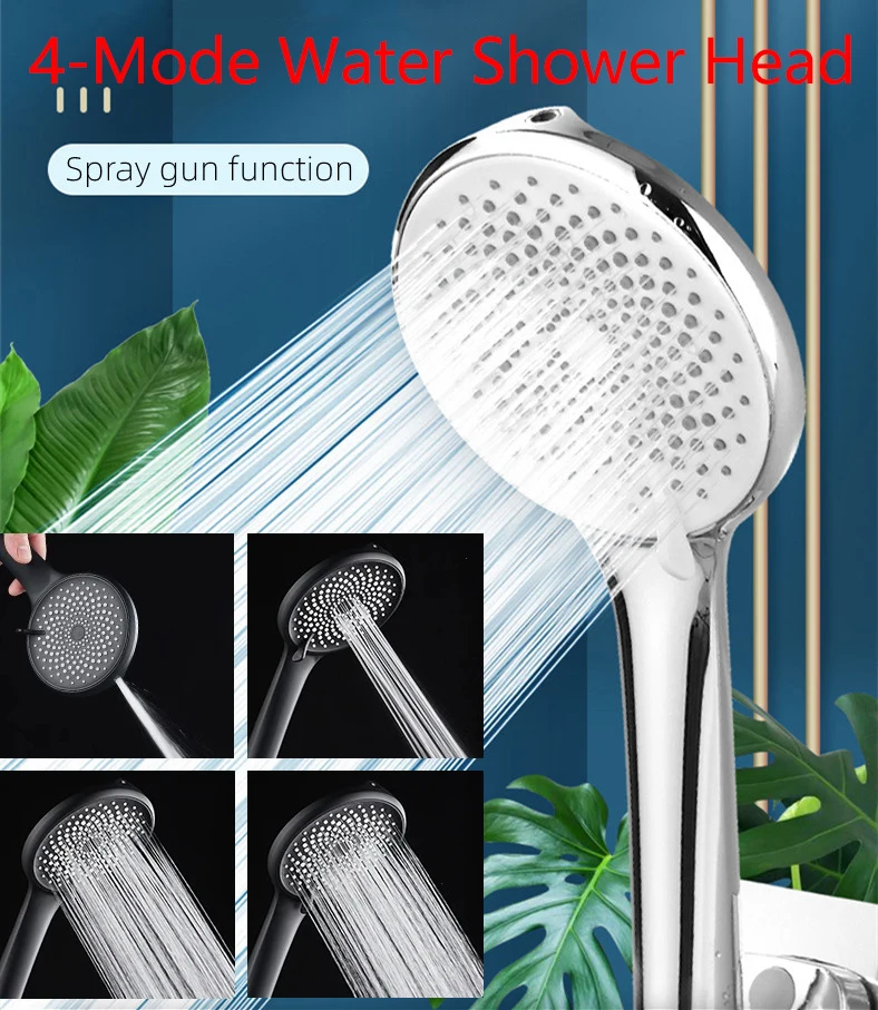 12CM Shower Head Bath Rainfall Water Saving Large Panel 3 Gears Adjustable Black Faucet Nozzles Accessories Bathroom Showers