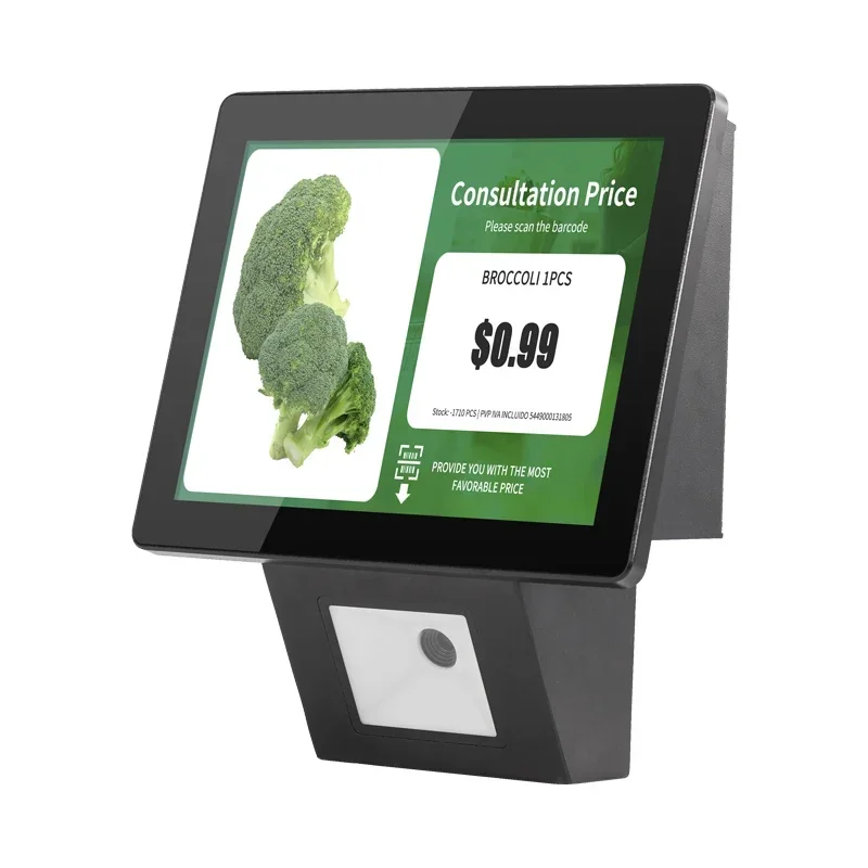In stock High Quality Price Checker New Windows Android Price Checker 8 Inch Support Wallmount Barcode Scanner
