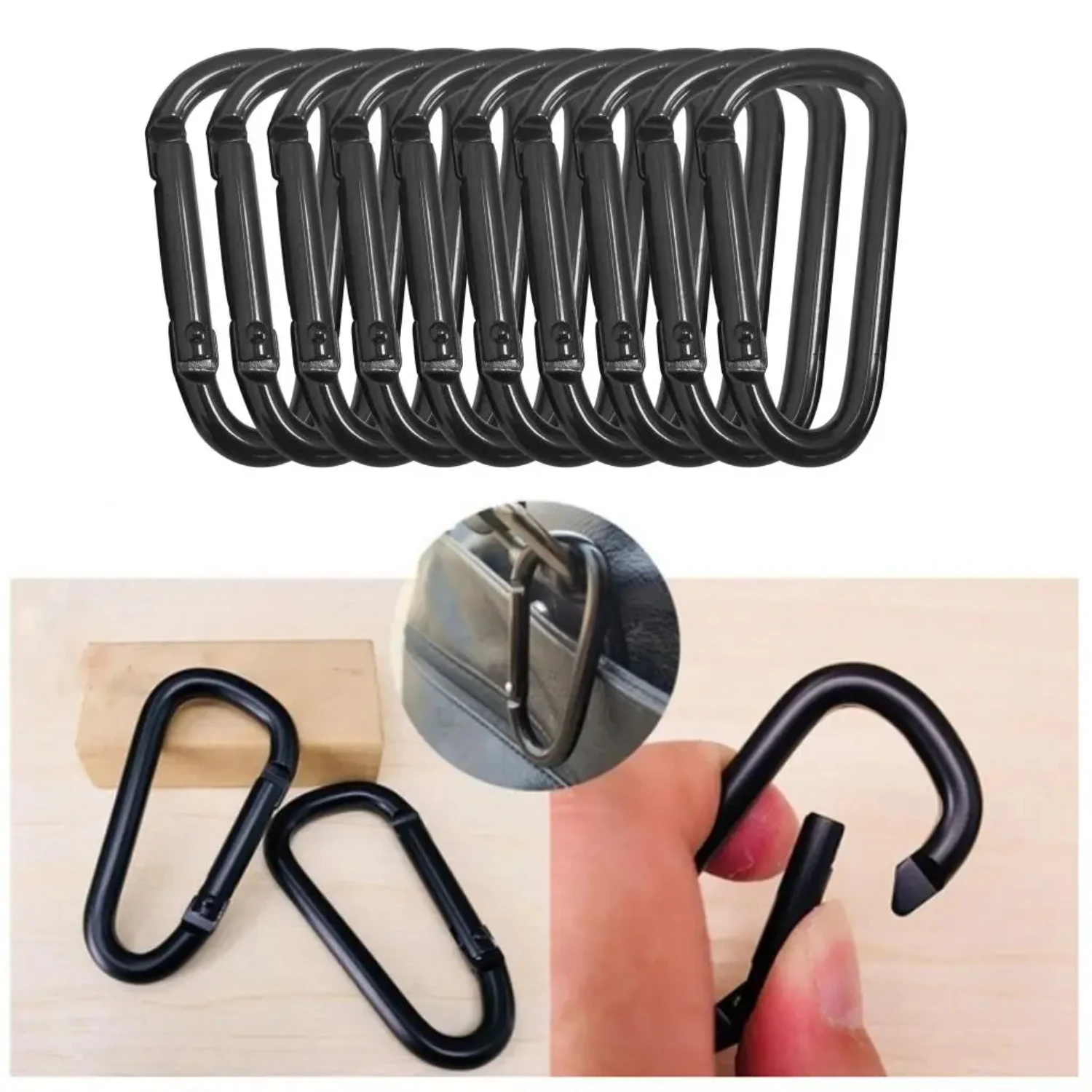 10Pcs Black Carabiner Quickdraws Snap Clip Hook Keyring Camping Hiking Fishing Outdoor Accessories Caribener clip Rope climbing