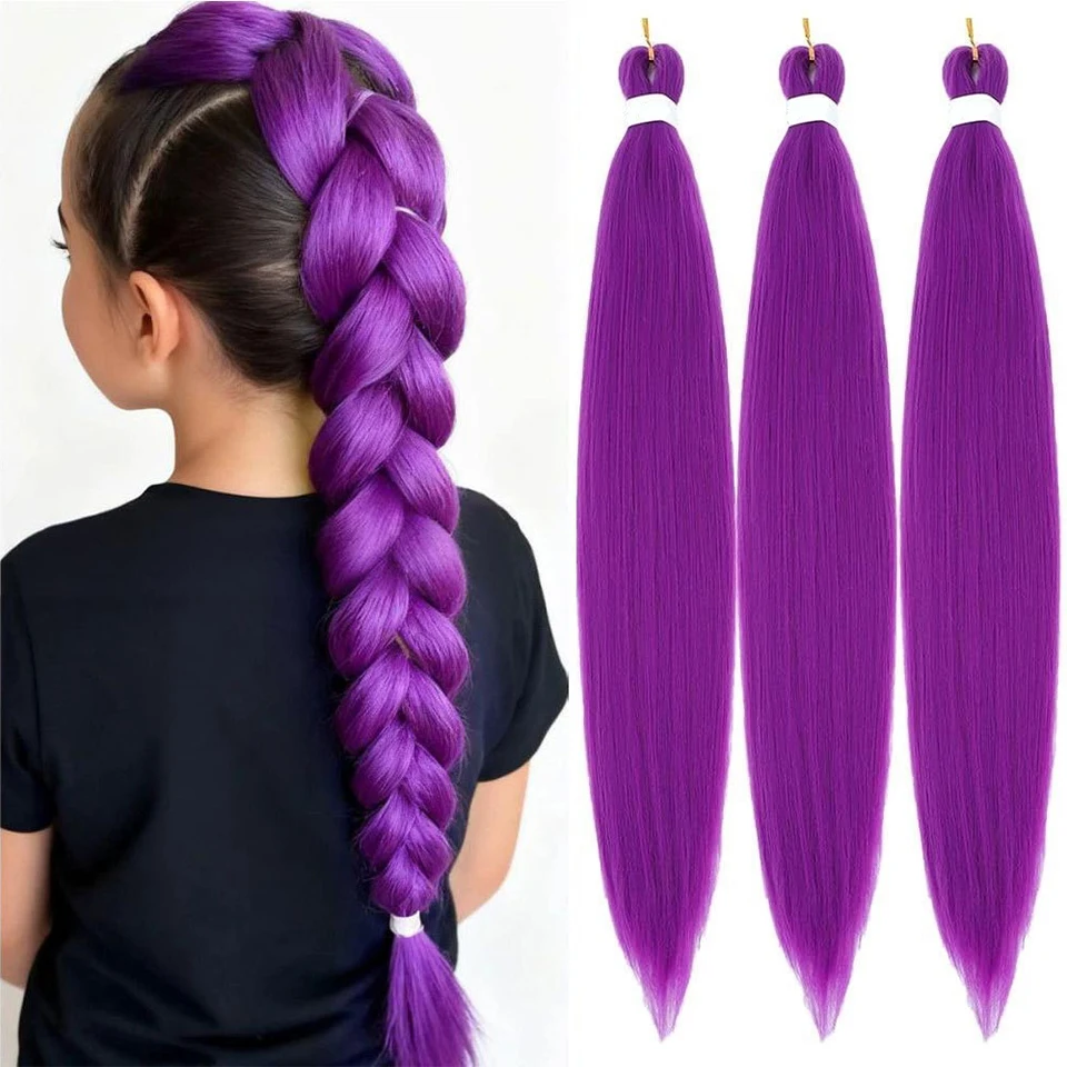 

3PCS Long Purple Braiding Hair Pre Stretched Synthetic Braiding hair Extensions for Braids,Stage Party Halloween Costume Cosplay