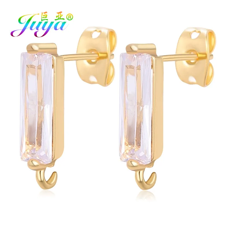 Juya 18K Real Gold Plated Women's Bridal Jewelry Making Micro Pave Zircon Ear Wire Basic Fasteners DIY Earring Hooks Accessories