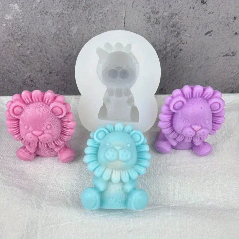 1pc Cute Lion Silicone Candle Mold Handmade Soap Aromatherapy Plaster Resin Making Kit DIY