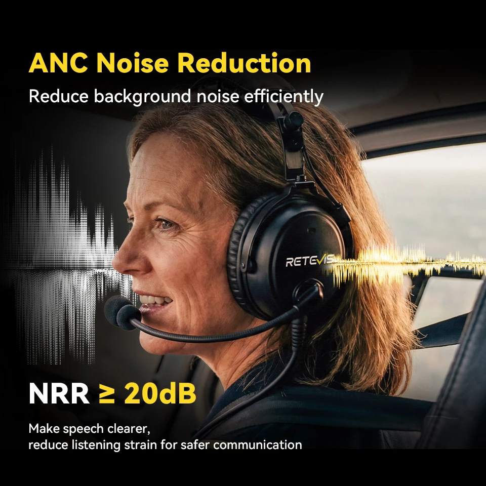 Retevis EHG002 Bluetooth-Flugkopfhörer mit Geräuschunterdrückung, Aktive Lärmreduzierung, für Freizeitflüge oder Leichte Trainingsflüge – Detail 2