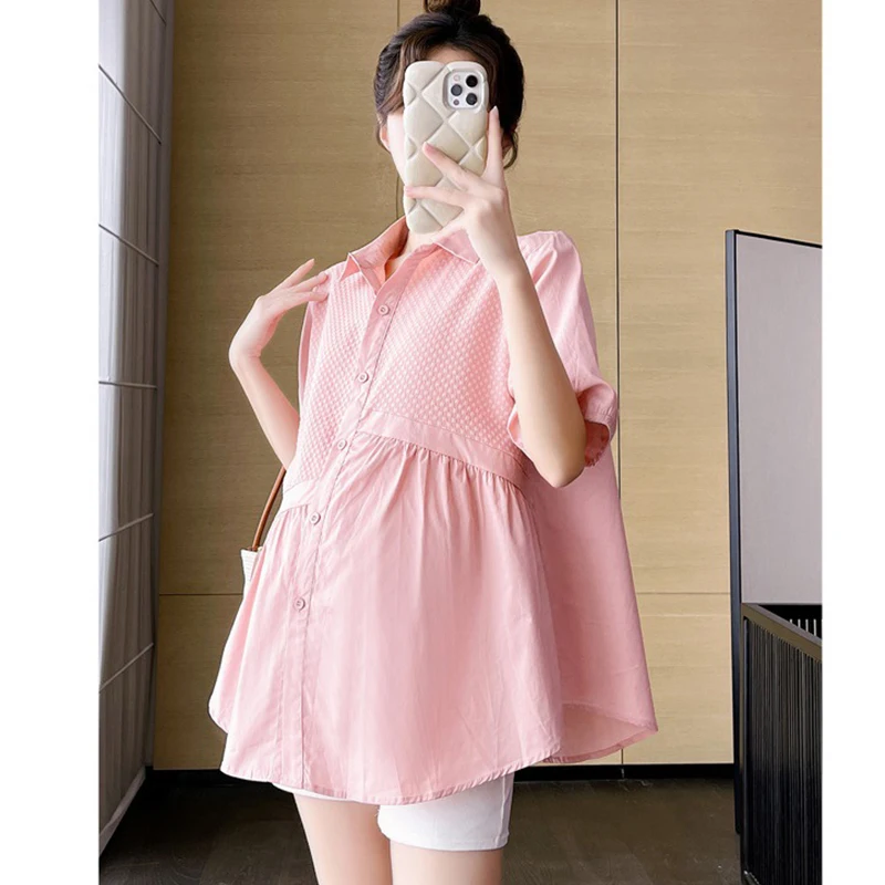 M-2XL النساء الحوامل قمصان قطنية بلوزات الأمومة حجم كبير 3 اللون بلايز عادية الحمل فساتين فضفاضة الملابس