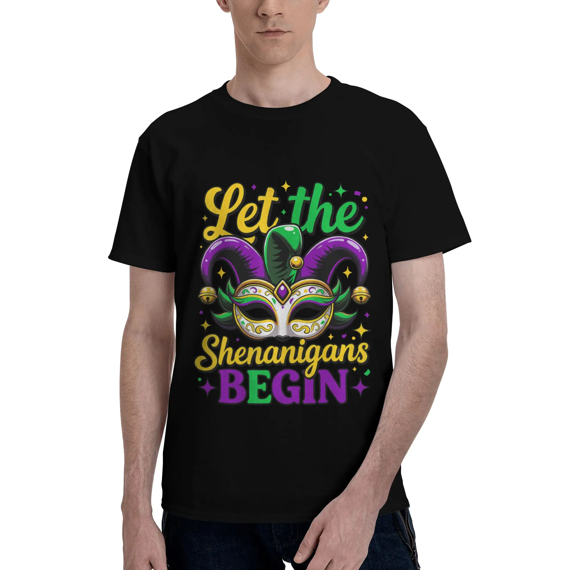 Mardi Gras Let The Shenanigans Begin Family Men's T-Shirt Clothes  Amazing Tees Short Sleeve fugees Cotton