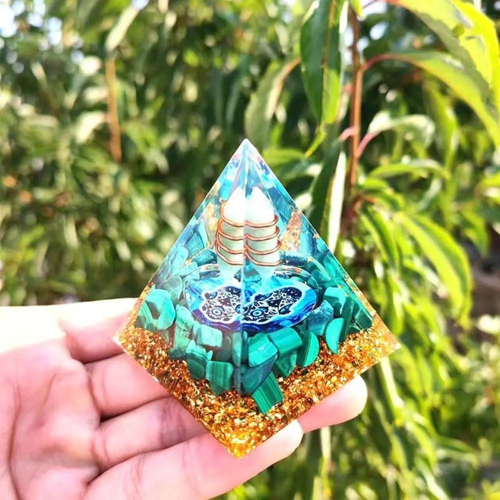 Fortune Lucky Pyramid Figurine Drop Glue Energy Orgone Evil Eye Ornament Resin Crystal Stone Evil Eye Pyramid Home Office