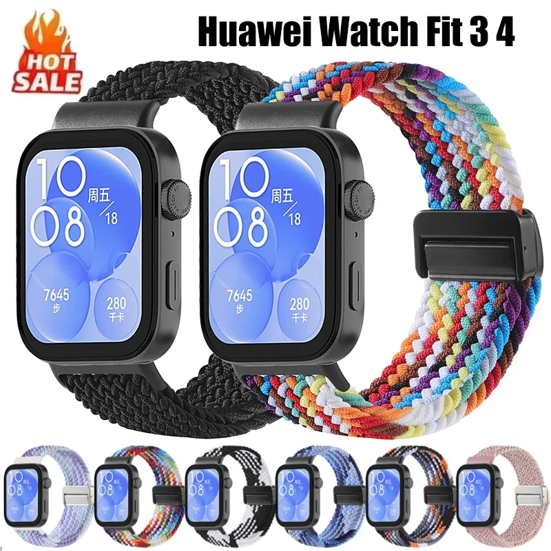 

Поп-нейлоновый плетеный ремешок с петлей для часов Huawei Watch Fit 3 4, магнитный регулируемый удобный ремешок для часов Huawei Fit 3, браслет на запястье