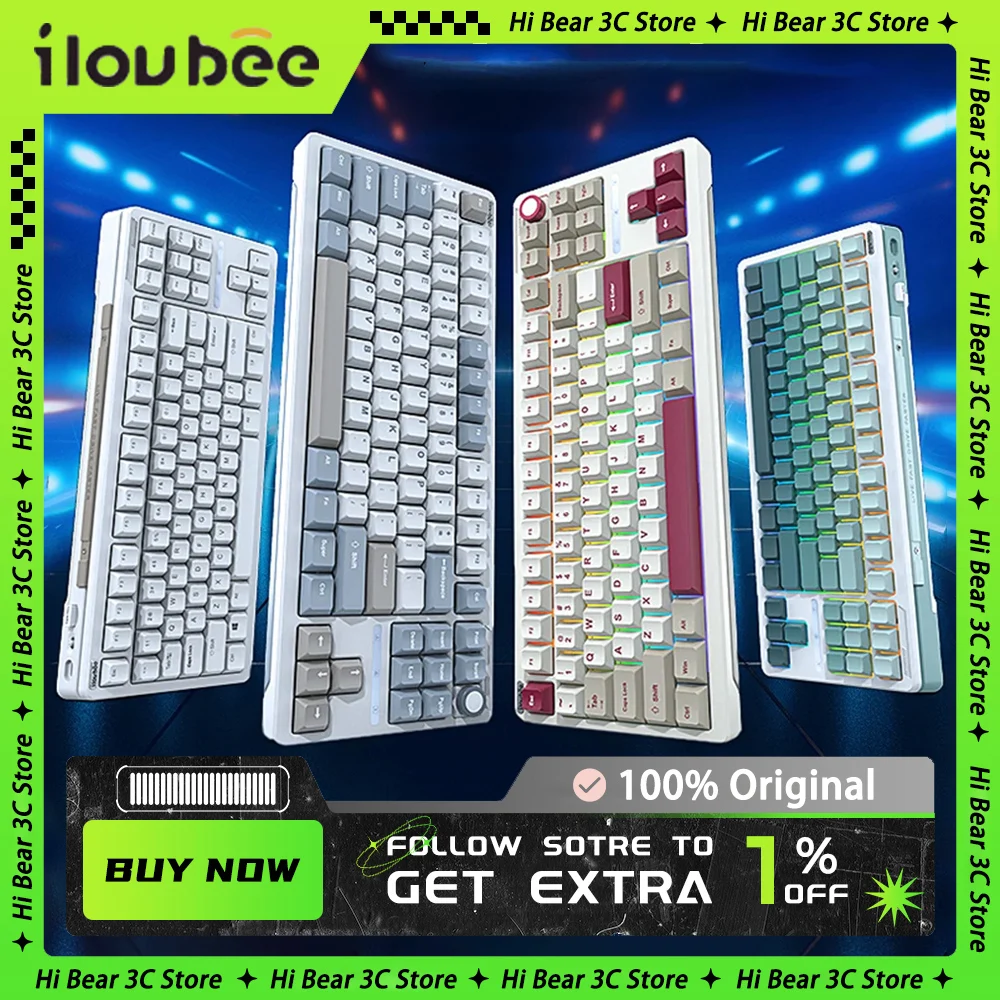 

iLovbee b87 Mechanical Keyboard Multifunctional Knob Three Mode Hot Swap RGB Wireless Gaming Keyboard Gasket PBT Pc Gamer Office