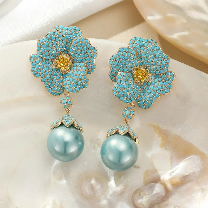 

Женские серьги Bilincolor Fahsion с синим цветком и искусственным жемчугом