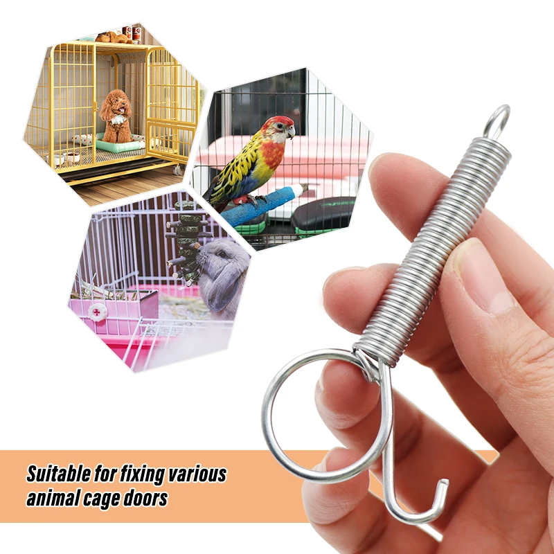 20pcs Multipurpose Spring Animal Cage Latches Lock Spring 8.5mm Rabbit Cage Door Tension Spring with Hook for fixing pet cages