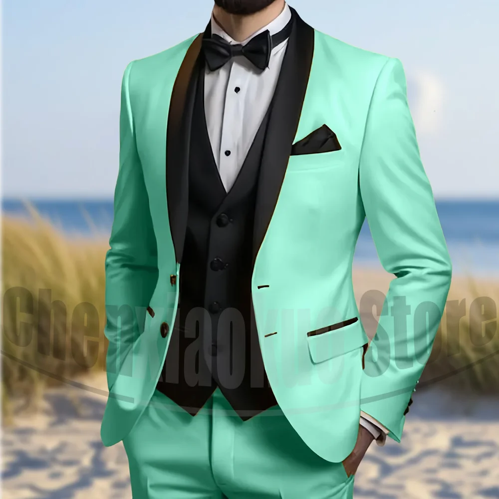 

Men's Suits Fashion Shawl Lapel Single Breasted Tuxedos 3 Piece Sets Formal Party Wedding Groom Terno Suit (Blazer+Vest+Pants)