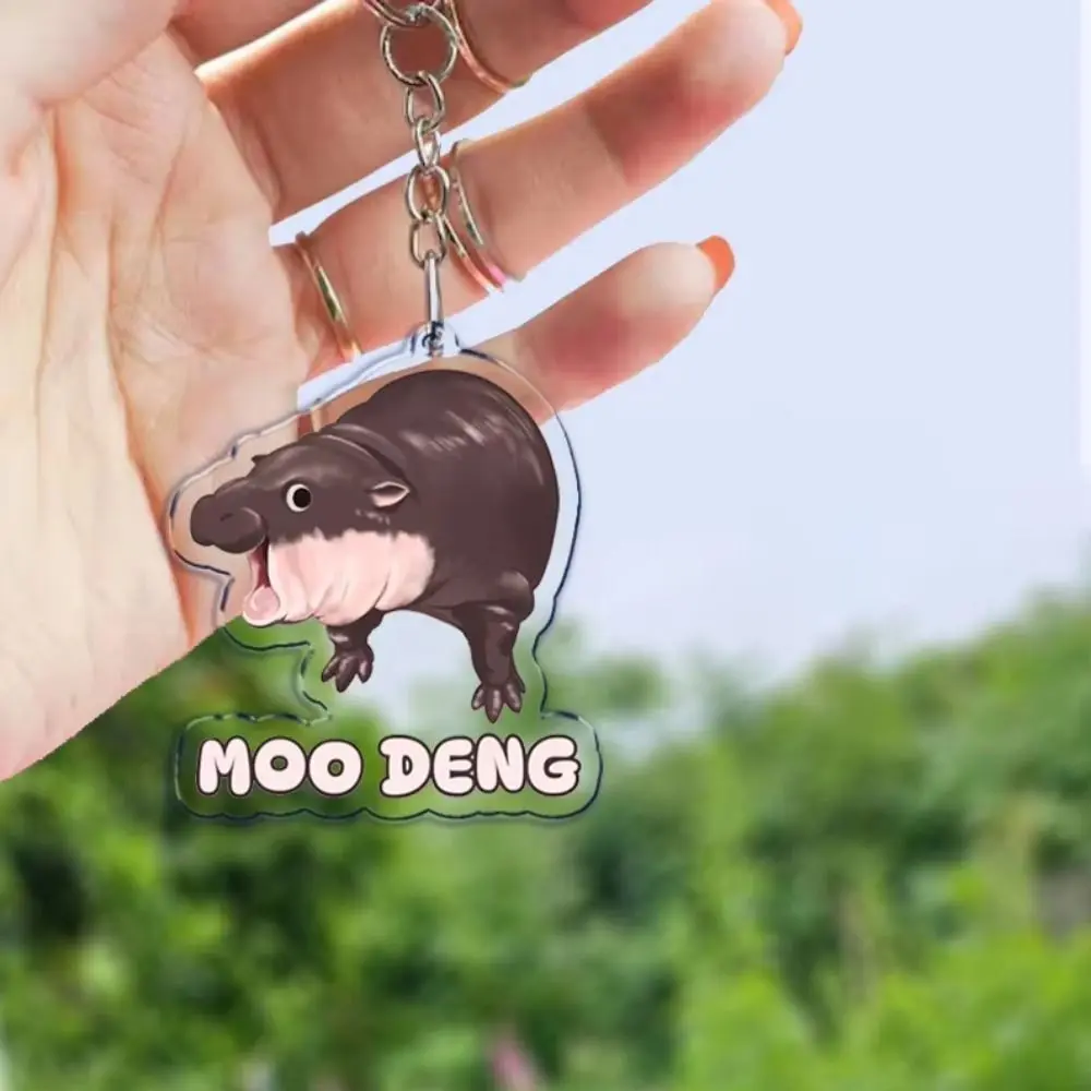 Moo Deng Moo Deng Meme Keychain Funny Cartoon Baby Hippo Acrylic Keyring Animals Characters Acrylic Pesto Penguin Pygmy Pendant