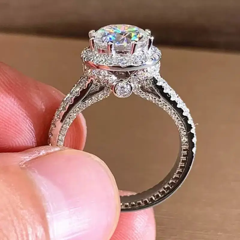 

Ten Carats 2CT Moissanite Engagement Ring for Women, Sparkling Round Halo Design, Luxury Bridal Jewelry Gift for or Anniversary