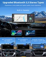 Autoradio Portable 10.26" 4K 64G Écran Tactile Sans Fil Apple CarPlay Android Auto Caméra de Dashcam Bluetooth GPS Navigation WiFi Caméra de Recul Grand Angle AUX FM 6