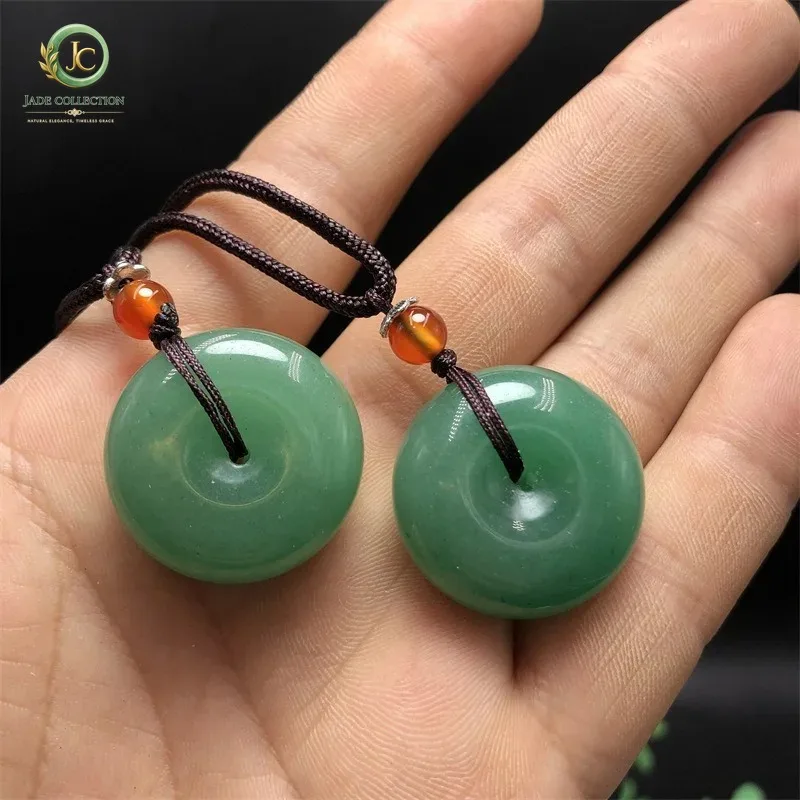 Natural Light Green Double-sided Carved Safety Buckle Pendant, Fashionable Boutique Jewelry, Men's and Women's Necklaces