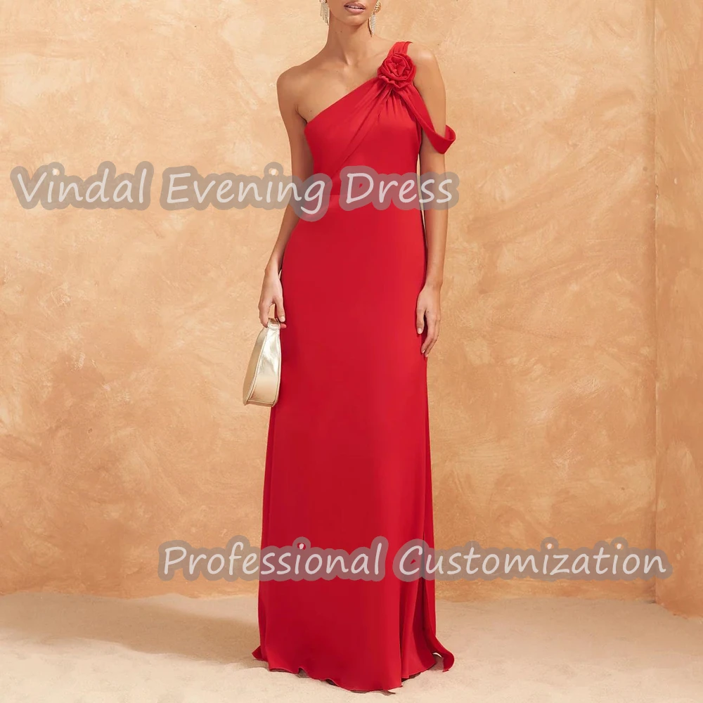 Vindal Evening Dress One Shoulder Floor Length Straight Chiffon Built-in Bra  Elegant Sleeveless Saudi Arabia Sexy For Woman2024