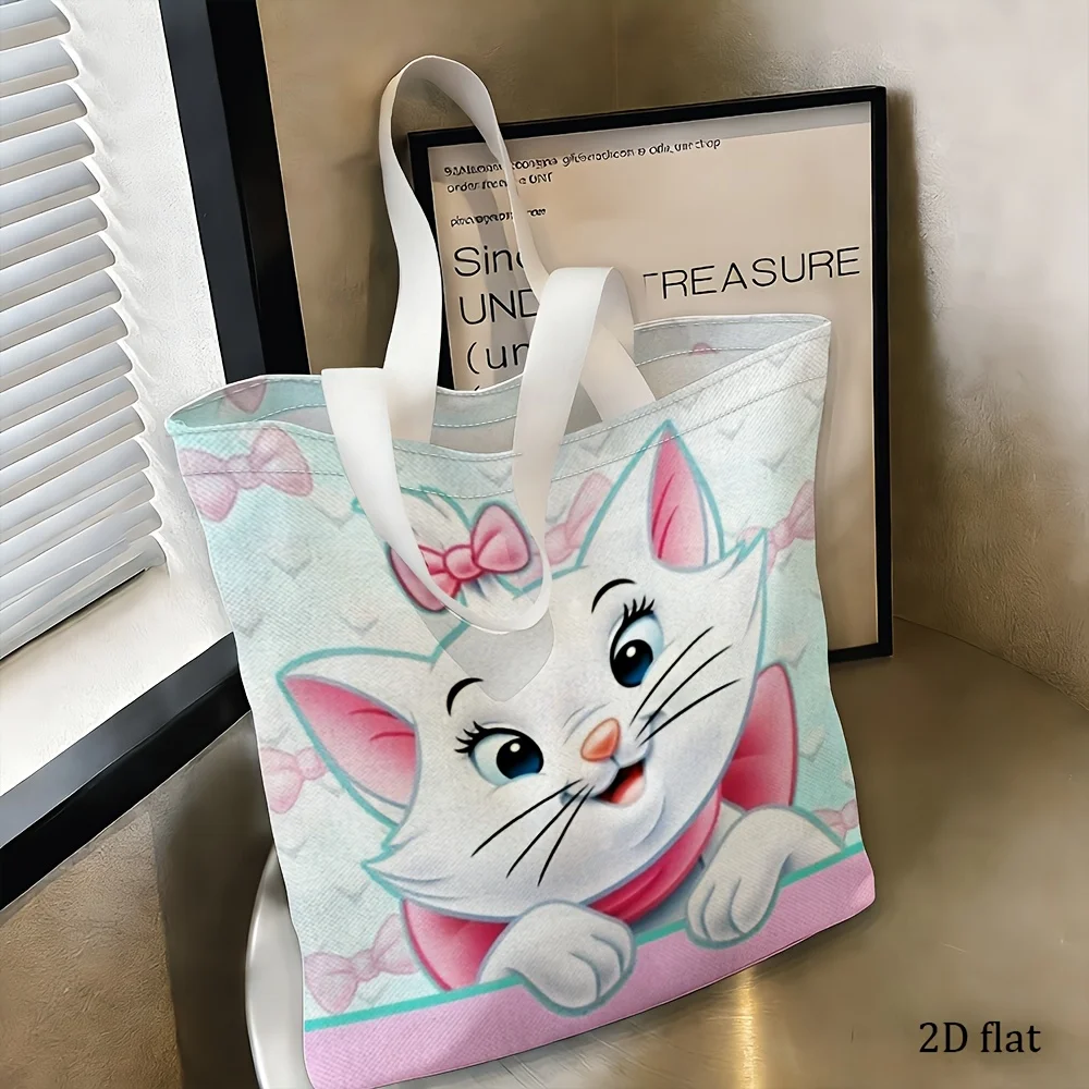 1pc Marie Aristocats Pink Bow Tote Bag,reusable shopping bag,suitable for daily use,travel, school,a sweet gift for Disney fans.