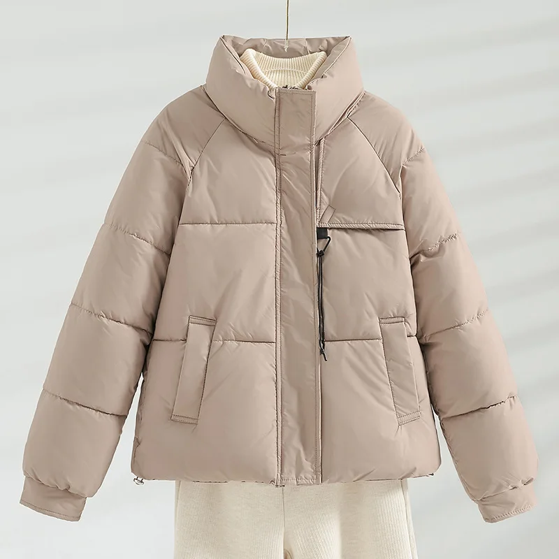 

2026 Winter Fashion Thicken Warm Jacket Women's Short Down Cotton Jacket Stand Collar Pocket Warm Coat Trendy Streetwear