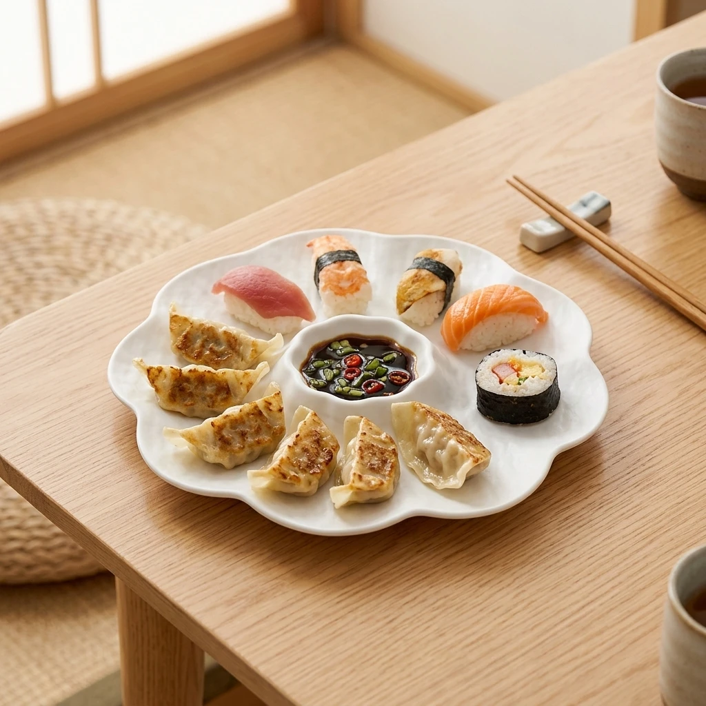 Japanese Plastic Dumpling Tray With Sauce Dish Sushi Snack Platter Simplism Dumpling Snack Plate