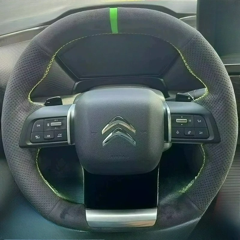 Hand-stitched renovation wear-resistant non-slip black suede leather steering wheel cover For Citroen Versailles C5 X 2021-2026